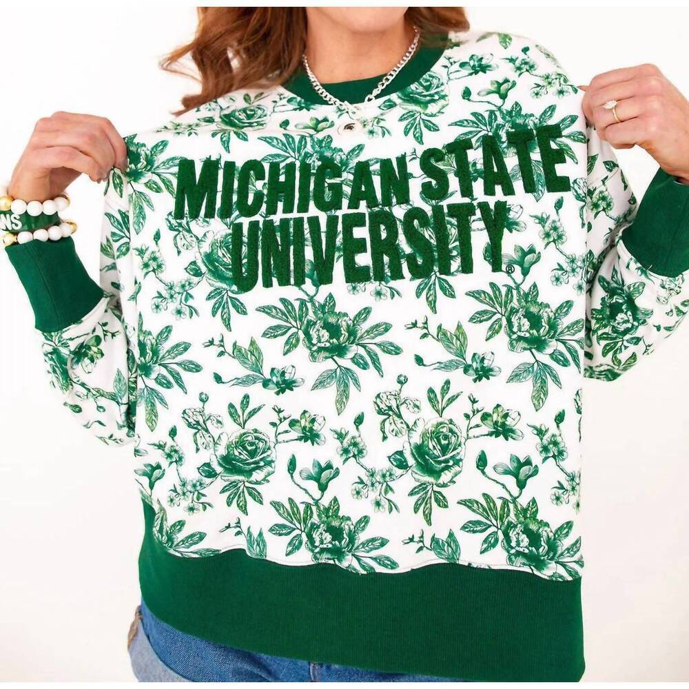 NEW BRIANNA CANNON michigan state floral toile sweatshirt in green